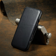 For iPhone 16 Plus Fierre Shann Top Layer Cowhide Business Magnetic Leather Phone Case(Black)