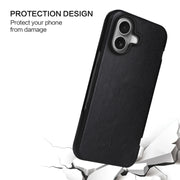 For iPhone 16 Plus Fierre Shann Top Layer Cowhide Business Magnetic Leather Phone Case(Black)