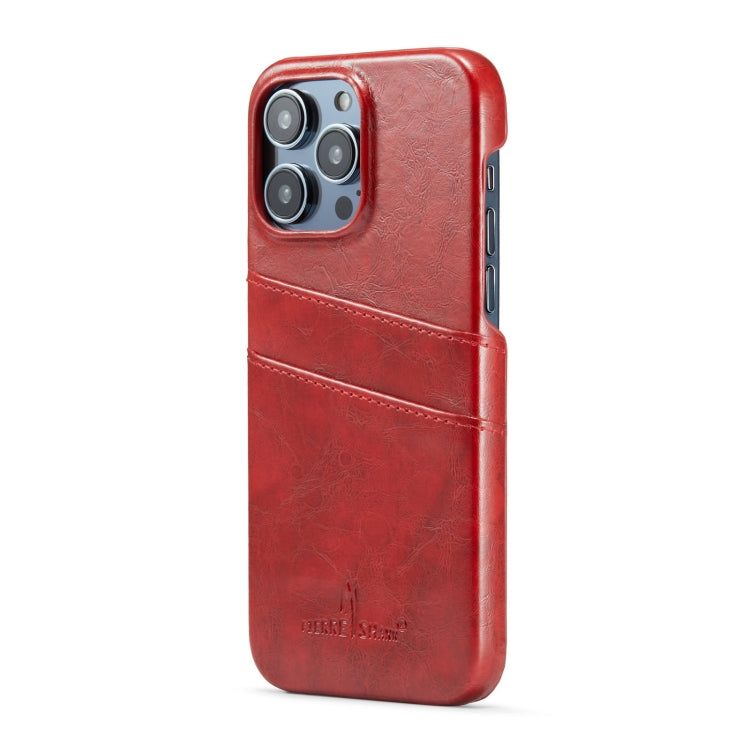 For iPhone 16 Pro Max Fierre Shann Retro Oil Wax Texture Card Slots PU Leather Phone Case(Red)