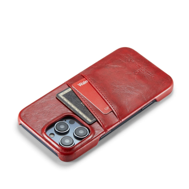 For iPhone 16 Pro Max Fierre Shann Retro Oil Wax Texture Card Slots PU Leather Phone Case(Red)