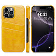 For iPhone 16 Pro Max Fierre Shann Retro Oil Wax Texture Card Slots PU Leather Phone Case(Yellow) - free shipping - PMC Jewellery - Order now!
