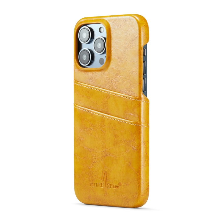 For iPhone 16 Pro Max Fierre Shann Retro Oil Wax Texture Card Slots PU Leather Phone Case(Yellow)