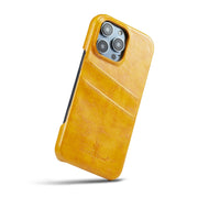 For iPhone 16 Pro Max Fierre Shann Retro Oil Wax Texture Card Slots PU Leather Phone Case(Yellow)