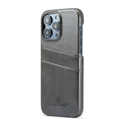 For iPhone 16 Pro Max Fierre Shann Retro Oil Wax Texture Card Slots PU Leather Phone Case(Grey)