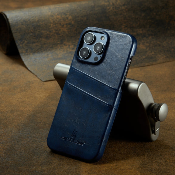For iPhone 16 Pro Max Fierre Shann Retro Oil Wax Texture Card Slots PU Leather Phone Case(Blue)