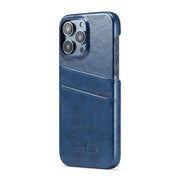 For iPhone 16 Pro Max Fierre Shann Retro Oil Wax Texture Card Slots PU Leather Phone Case(Blue)