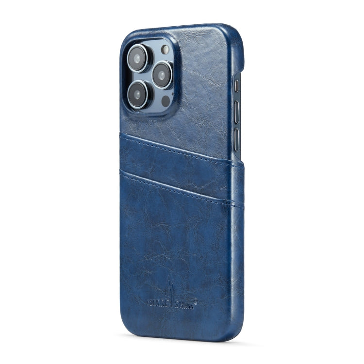 For iPhone 16 Pro Max Fierre Shann Retro Oil Wax Texture Card Slots PU Leather Phone Case(Blue)