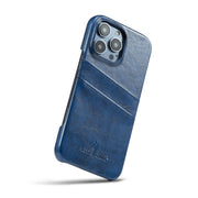 For iPhone 16 Pro Max Fierre Shann Retro Oil Wax Texture Card Slots PU Leather Phone Case(Blue)