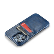 For iPhone 16 Pro Max Fierre Shann Retro Oil Wax Texture Card Slots PU Leather Phone Case(Blue)