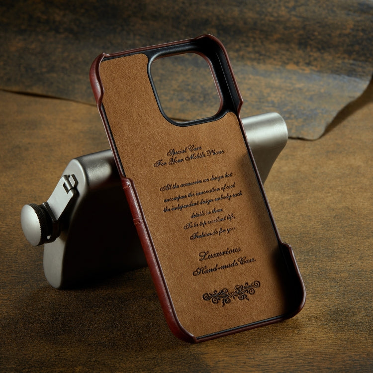 For iPhone 16 Pro Max Fierre Shann Retro Oil Wax Texture Card Slots PU Leather Phone Case(Brown)