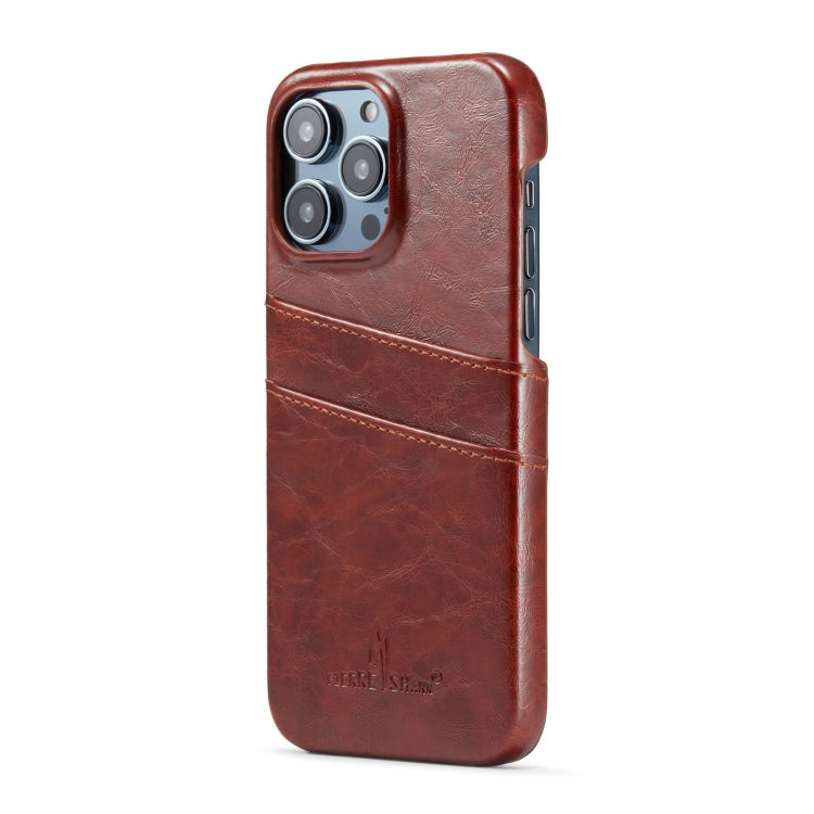 For iPhone 16 Pro Max Fierre Shann Retro Oil Wax Texture Card Slots PU Leather Phone Case(Brown)