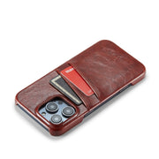 For iPhone 16 Pro Max Fierre Shann Retro Oil Wax Texture Card Slots PU Leather Phone Case(Brown)