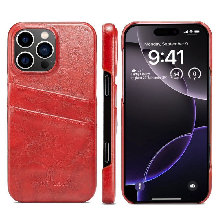 For iPhone 16 Pro Fierre Shann Retro Oil Wax Texture Card Slots PU Leather Phone Case(Red)