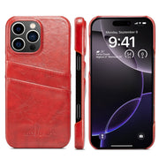 For iPhone 16 Pro Fierre Shann Retro Oil Wax Texture Card Slots PU Leather Phone Case(Red)