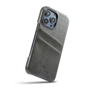 For iPhone 16 Pro Fierre Shann Retro Oil Wax Texture Card Slots PU Leather Phone Case(Grey)