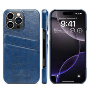 For iPhone 16 Pro Fierre Shann Retro Oil Wax Texture Card Slots PU Leather Phone Case(Blue)