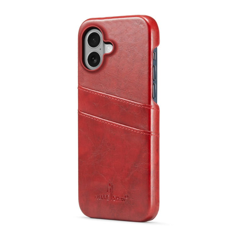 For iPhone 16 Plus Fierre Shann Retro Oil Wax Texture Card Slots PU Leather Phone Case(Red)