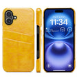 For iPhone 16 Plus Fierre Shann Retro Oil Wax Texture Card Slots PU Leather Phone Case(Yellow) - free shipping - PMC Jewellery - Order now!