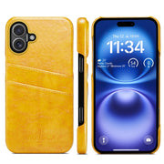 For iPhone 16 Plus Fierre Shann Retro Oil Wax Texture Card Slots PU Leather Phone Case(Yellow)