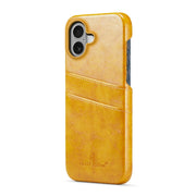 For iPhone 16 Plus Fierre Shann Retro Oil Wax Texture Card Slots PU Leather Phone Case(Yellow)