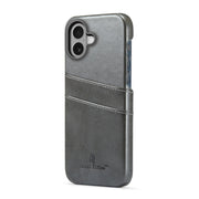 For iPhone 16 Plus Fierre Shann Retro Oil Wax Texture Card Slots PU Leather Phone Case(Grey)