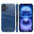 For iPhone 16 Plus Fierre Shann Retro Oil Wax Texture Card Slots PU Leather Phone Case(Blue) - free shipping - PMC Jewellery - Order now!