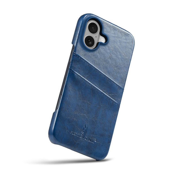 For iPhone 16 Plus Fierre Shann Retro Oil Wax Texture Card Slots PU Leather Phone Case(Blue)