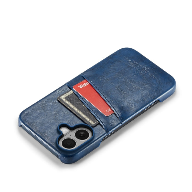For iPhone 16 Plus Fierre Shann Retro Oil Wax Texture Card Slots PU Leather Phone Case(Blue)