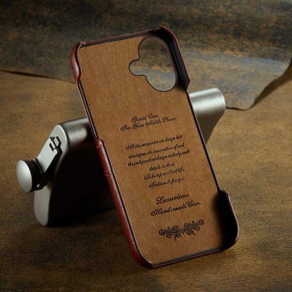 For iPhone 16 Plus Fierre Shann Retro Oil Wax Texture Card Slots PU Leather Phone Case(Brown)