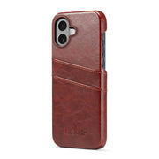 For iPhone 16 Plus Fierre Shann Retro Oil Wax Texture Card Slots PU Leather Phone Case(Brown)