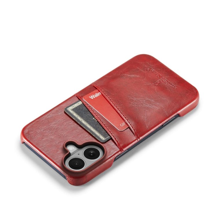 For iPhone 16 Fierre Shann Retro Oil Wax Texture Card Slots PU Leather Phone Case(Red)