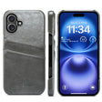 For iPhone 16 Fierre Shann Retro Oil Wax Texture Card Slots PU Leather Phone Case(Grey) - free shipping - PMC Jewellery - Order now!