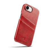 For iPhone 16e Fierre Shann Retro Oil Wax Texture Card Slots PU Leather Phone Case(Red)