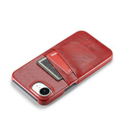 For iPhone 16e Fierre Shann Retro Oil Wax Texture Card Slots PU Leather Phone Case(Red)