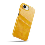 For iPhone 16e Fierre Shann Retro Oil Wax Texture Card Slots PU Leather Phone Case(Yellow)