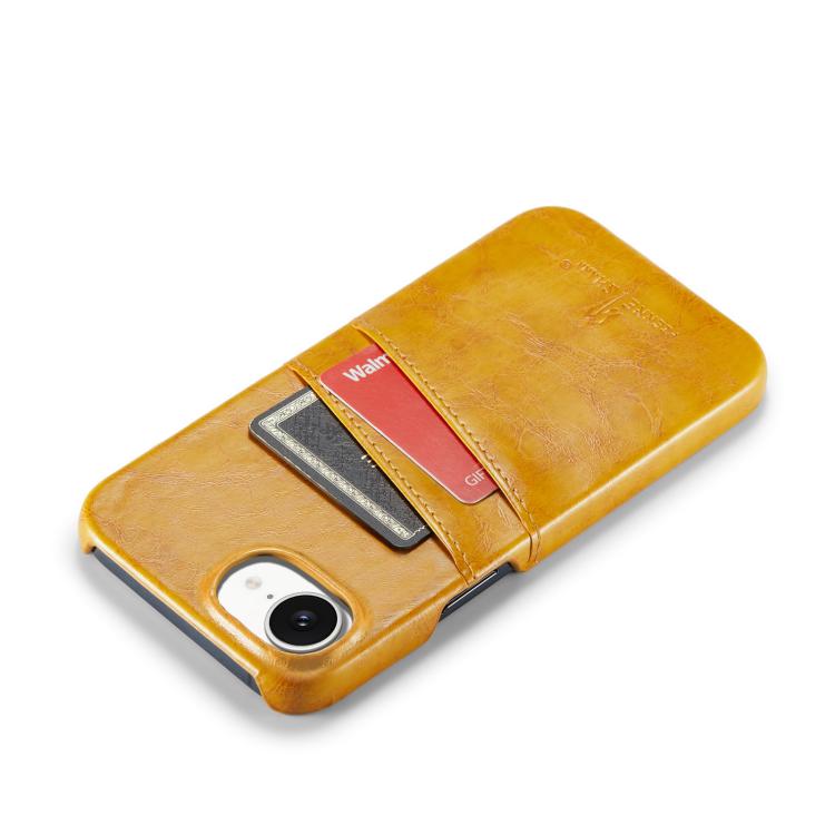 For iPhone 16e Fierre Shann Retro Oil Wax Texture Card Slots PU Leather Phone Case(Yellow)