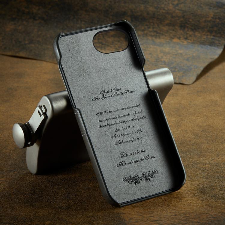 For iPhone 16e Fierre Shann Retro Oil Wax Texture Card Slots PU Leather Phone Case(Grey)