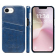 For iPhone 16e Fierre Shann Retro Oil Wax Texture Card Slots PU Leather Phone Case(Blue) - free shipping - PMc TechLife - Order now!