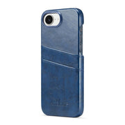 For iPhone 16e Fierre Shann Retro Oil Wax Texture Card Slots PU Leather Phone Case(Blue)