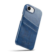 For iPhone 16e Fierre Shann Retro Oil Wax Texture Card Slots PU Leather Phone Case(Blue)