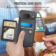 For Google Pixel 9 / 9 Pro Fierre Shann Cowhide Horizontal Flip Magnetic Card Holder Phone Case(Black)