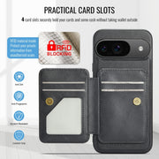 For Google Pixel 9 / 9 Pro Fierre Shann Cowhide Horizontal Flip Magnetic Card Holder Phone Case(Black)