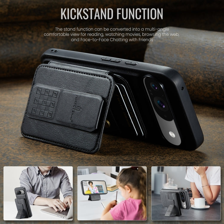 For Google Pixel 9 / 9 Pro Fierre Shann Cowhide Horizontal Flip Magnetic Card Holder Phone Case(Black)