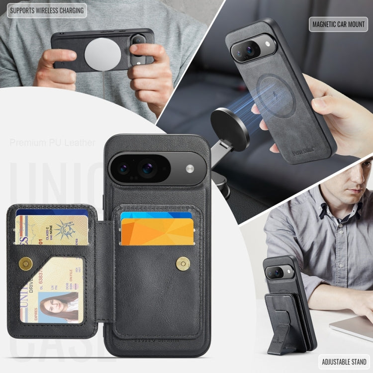 For Google Pixel 9 / 9 Pro Fierre Shann Cowhide Horizontal Flip Magnetic Card Holder Phone Case(Black)