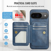 For Google Pixel 9 / 9 Pro Fierre Shann Cowhide Horizontal Flip Magnetic Card Holder Phone Case(Blue)