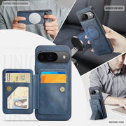 For Google Pixel 9 / 9 Pro Fierre Shann Cowhide Horizontal Flip Magnetic Card Holder Phone Case(Blue)