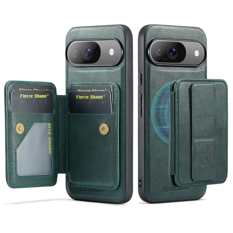 For Google Pixel 9 / 9 Pro Fierre Shann Cowhide Horizontal Flip Magnetic Card Holder Phone Case(Green)