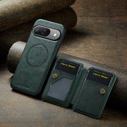 For Google Pixel 9 / 9 Pro Fierre Shann Cowhide Horizontal Flip Magnetic Card Holder Phone Case(Green)