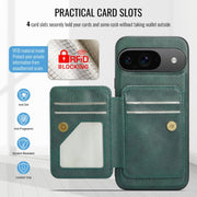 For Google Pixel 9 / 9 Pro Fierre Shann Cowhide Horizontal Flip Magnetic Card Holder Phone Case(Green)