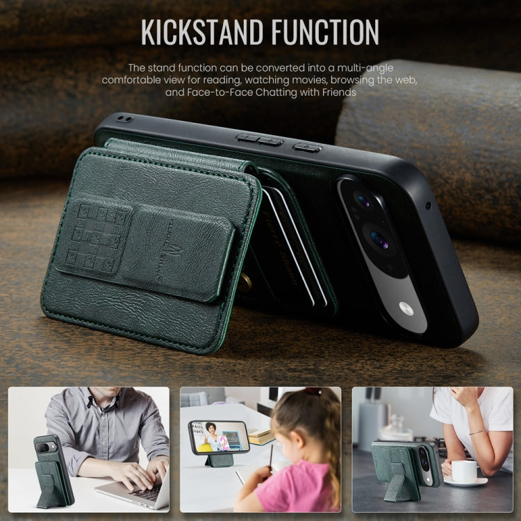 For Google Pixel 9 / 9 Pro Fierre Shann Cowhide Horizontal Flip Magnetic Card Holder Phone Case(Green)